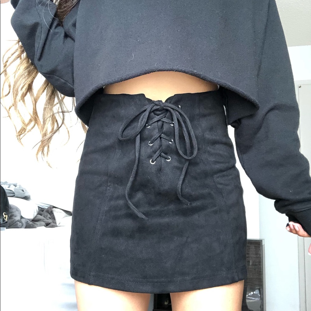 Lace Up Suede Skirt